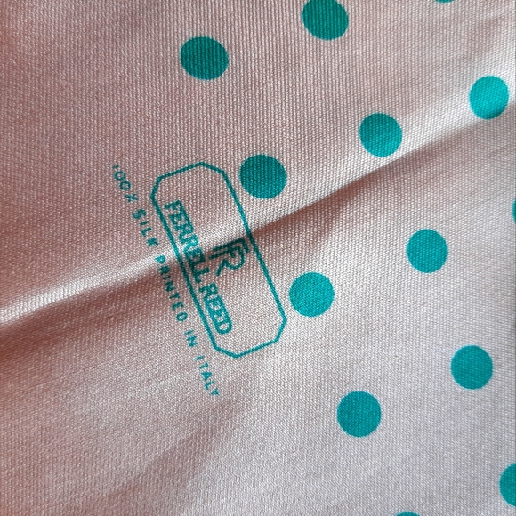 Ferrel Reed Silk Square Scarf - Pink with Blue Polka Dots - Picture 4 of 5